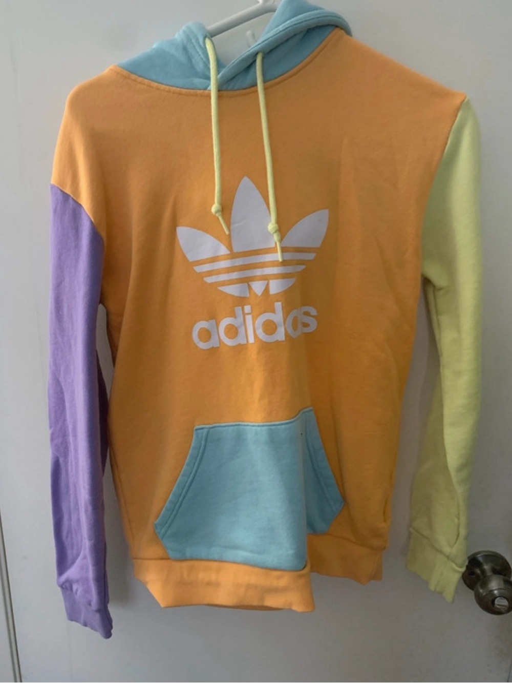 adidas Colorblock Orange Pullover Hoodie with Pastel Accents
